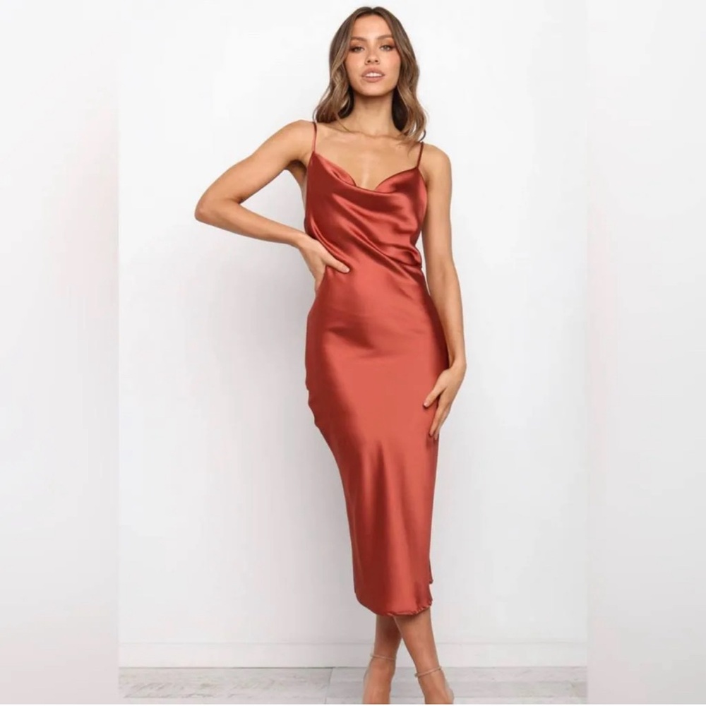 Terracotta Satin Slip dress
